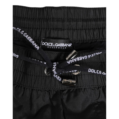 Dolce & Gabbana Black Nylon KING Sideband Men Boxer Shorts Swimwear with logo drawstring detail