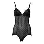 Dolce & Gabbana Black Nylon Stretch Bodysuit Lingerie Underwear with logo details and zipper closure, elegant intimate wear.