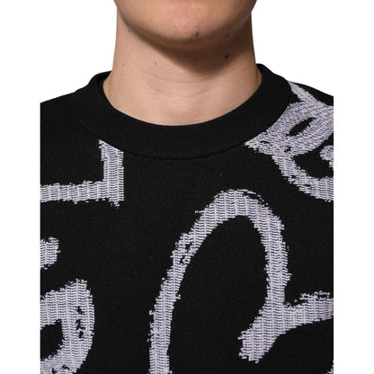 Dolce & Gabbana Black Nylon Wool Heart Print Pullover Sweater