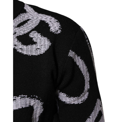 Dolce & Gabbana Black Nylon Wool Heart Print Pullover Sweater