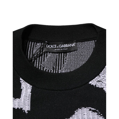 Dolce & Gabbana Black Nylon Wool Heart Print Pullover Sweater