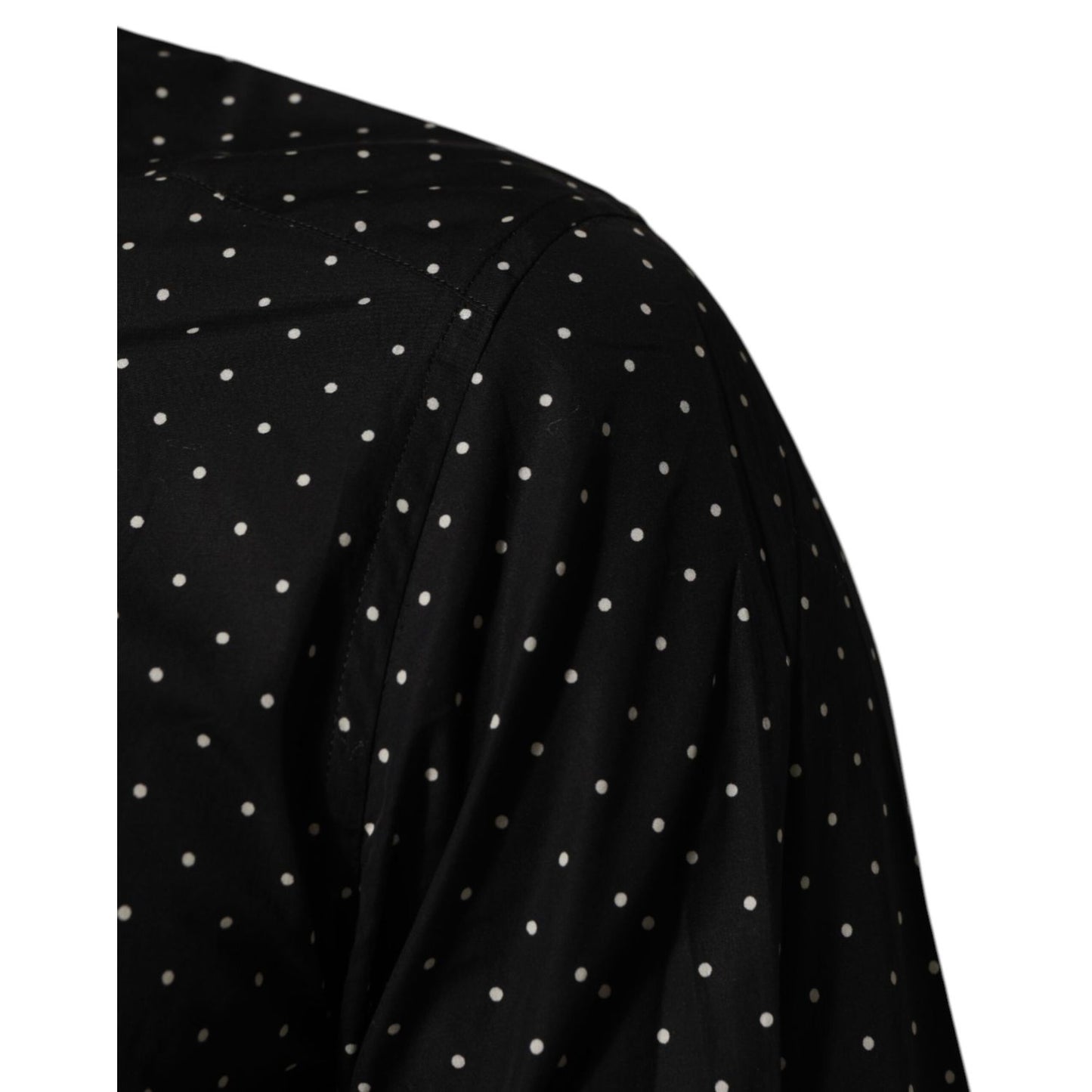 Dolce & Gabbana Black Polka Dot Cotton GOLD Men Formal Dress Shirt close-up showing elegant polka dot pattern on black fabric