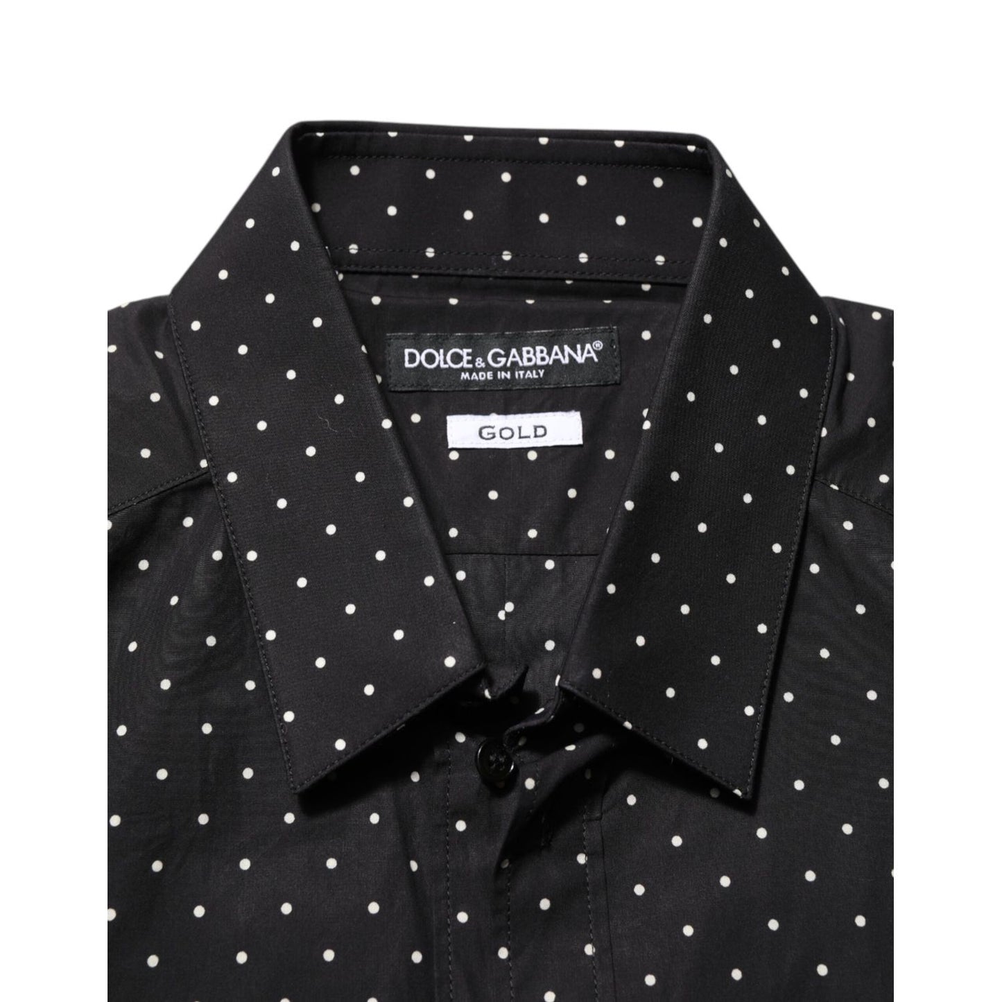 Dolce & Gabbana Black Polka Dot Cotton GOLD Men Formal Dress Shirt with elegant design and gold accents.