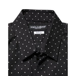 Dolce & Gabbana Black Polka Dot Cotton GOLD Men Formal Dress Shirt with elegant design and gold accents.