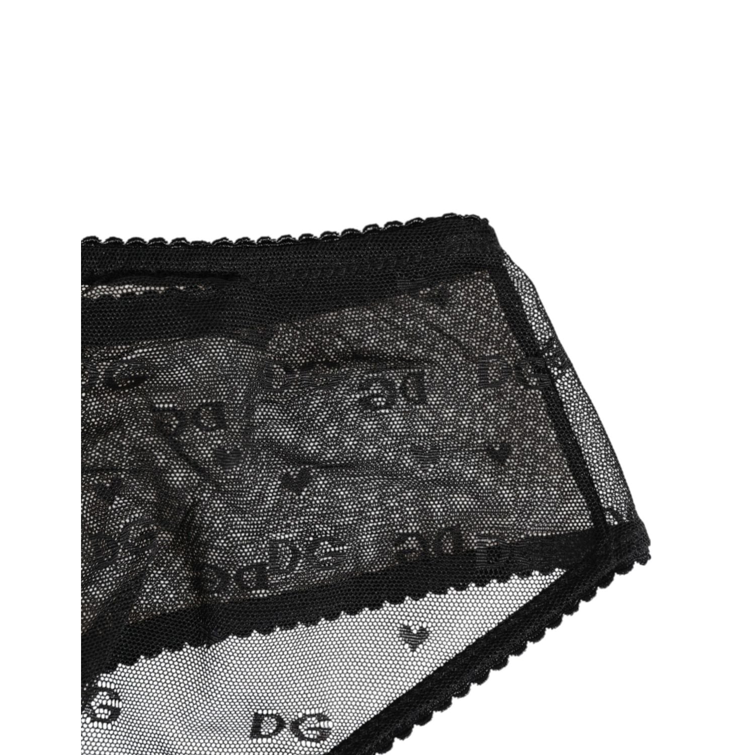 Dolce & Gabbana Black Sheer Mesh Lace Polka Dot Logo Underwear