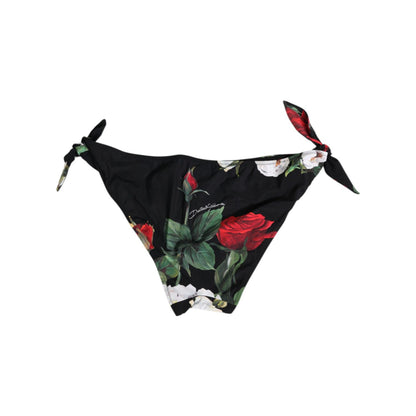 Dolce & Gabbana Black Side Tie Floral Bikini Bottom Swimwear