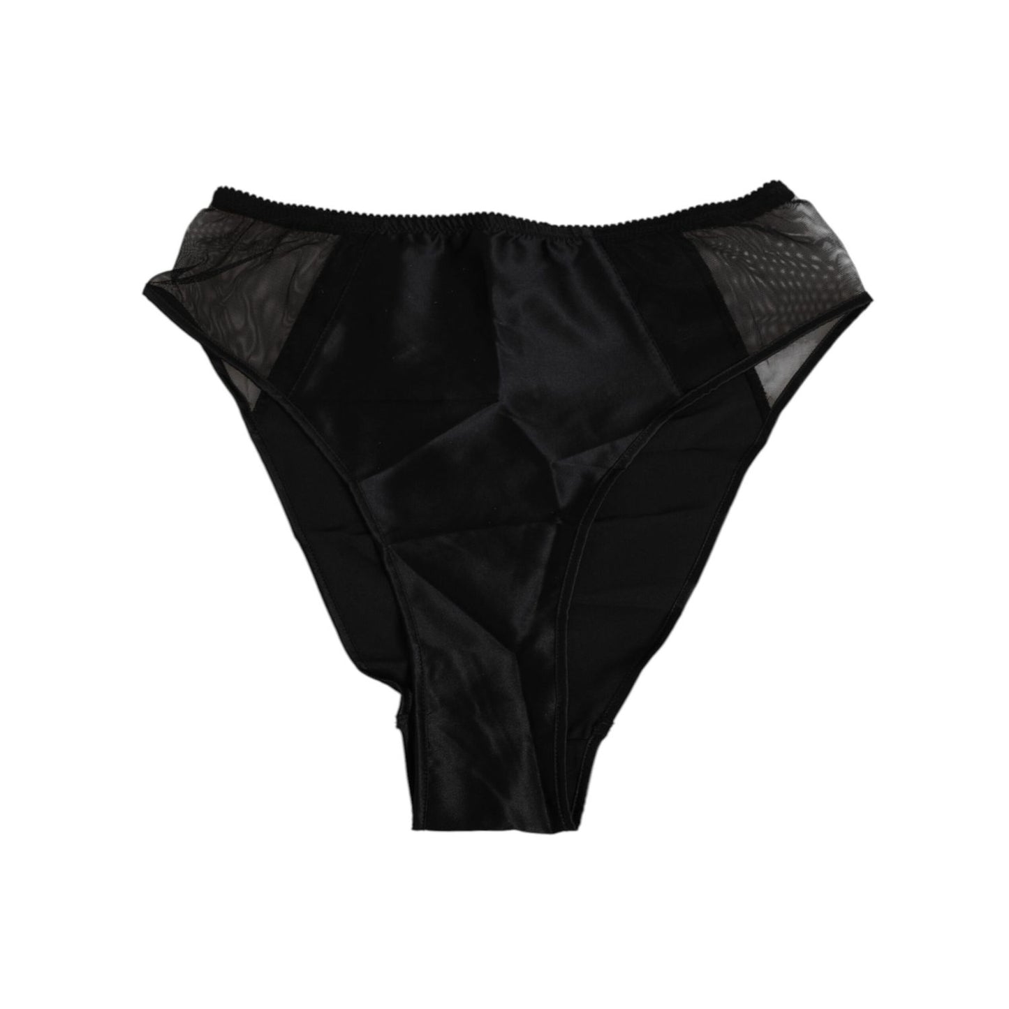 Dolce & Gabbana Black Silk Stretch High Waist Panty Underwear with logo detail, crafted in Italy for elegance and comfort.