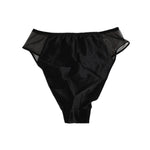 Dolce & Gabbana Black Silk Stretch High Waist Panty Underwear with mesh logo details, made in Italy, on a white background.