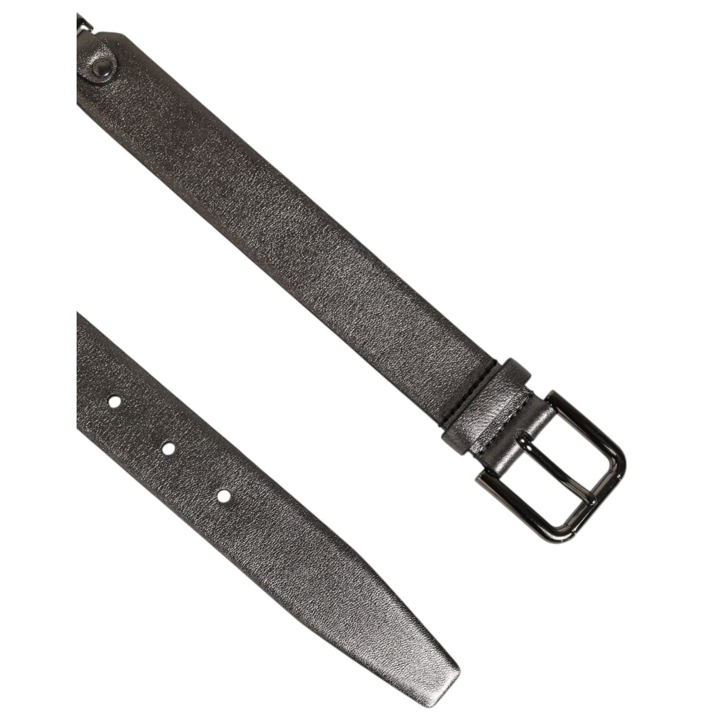 Dolce & Gabbana Black Silver Pebbled Texture Leather Buckle Men Belt