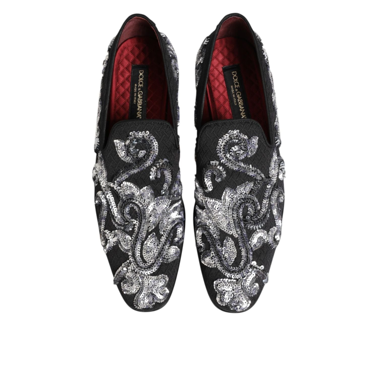 Dolce & Gabbana Black Silver Sequined Loafers Men Dress Shoes