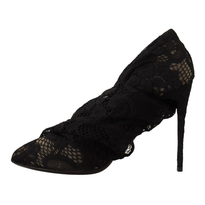 Dolce & Gabbana Black Stretch Socks Taormina Lace Boots Shoes