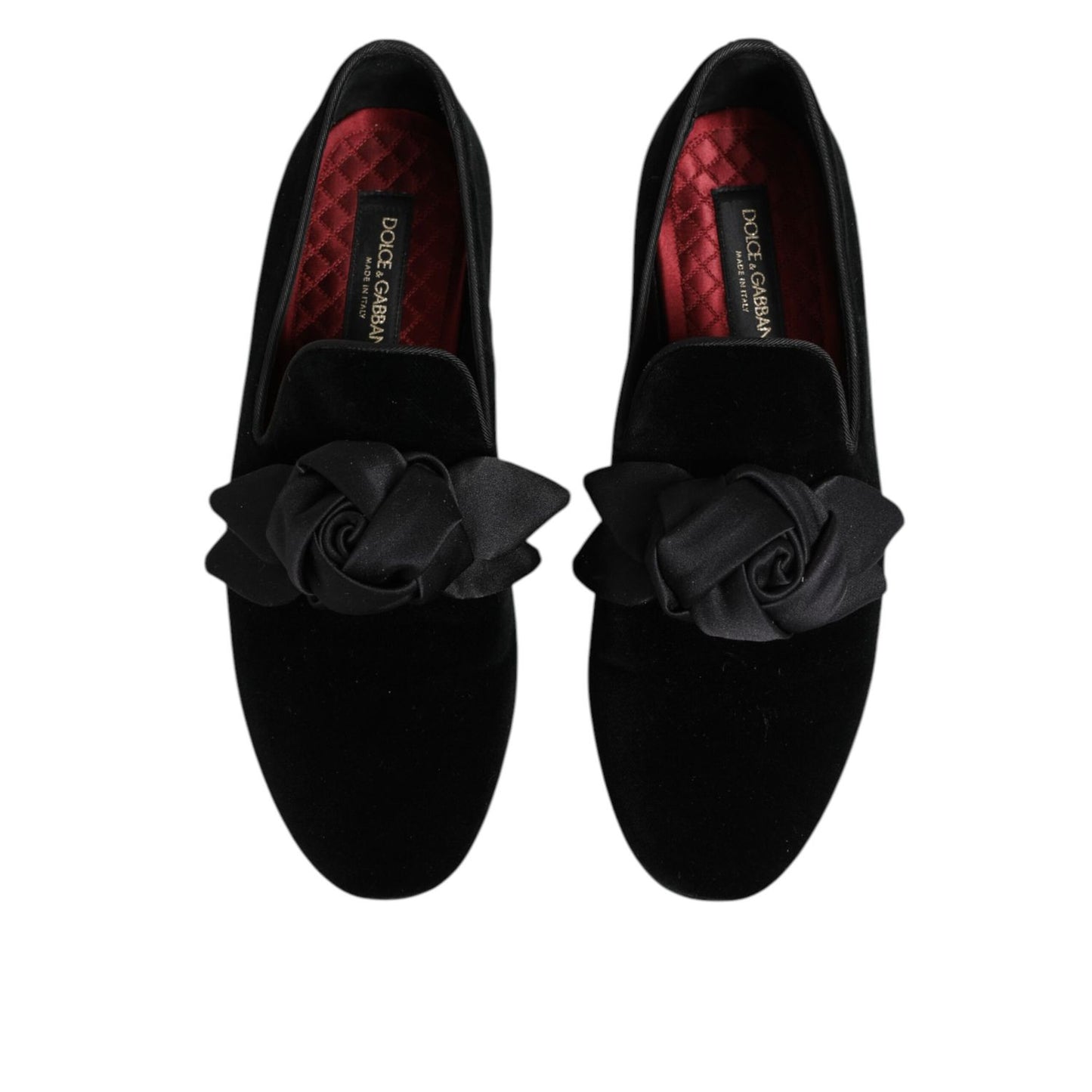 Dolce & Gabbana Black Suede Cotton Rose Slip On Loafers Shoes