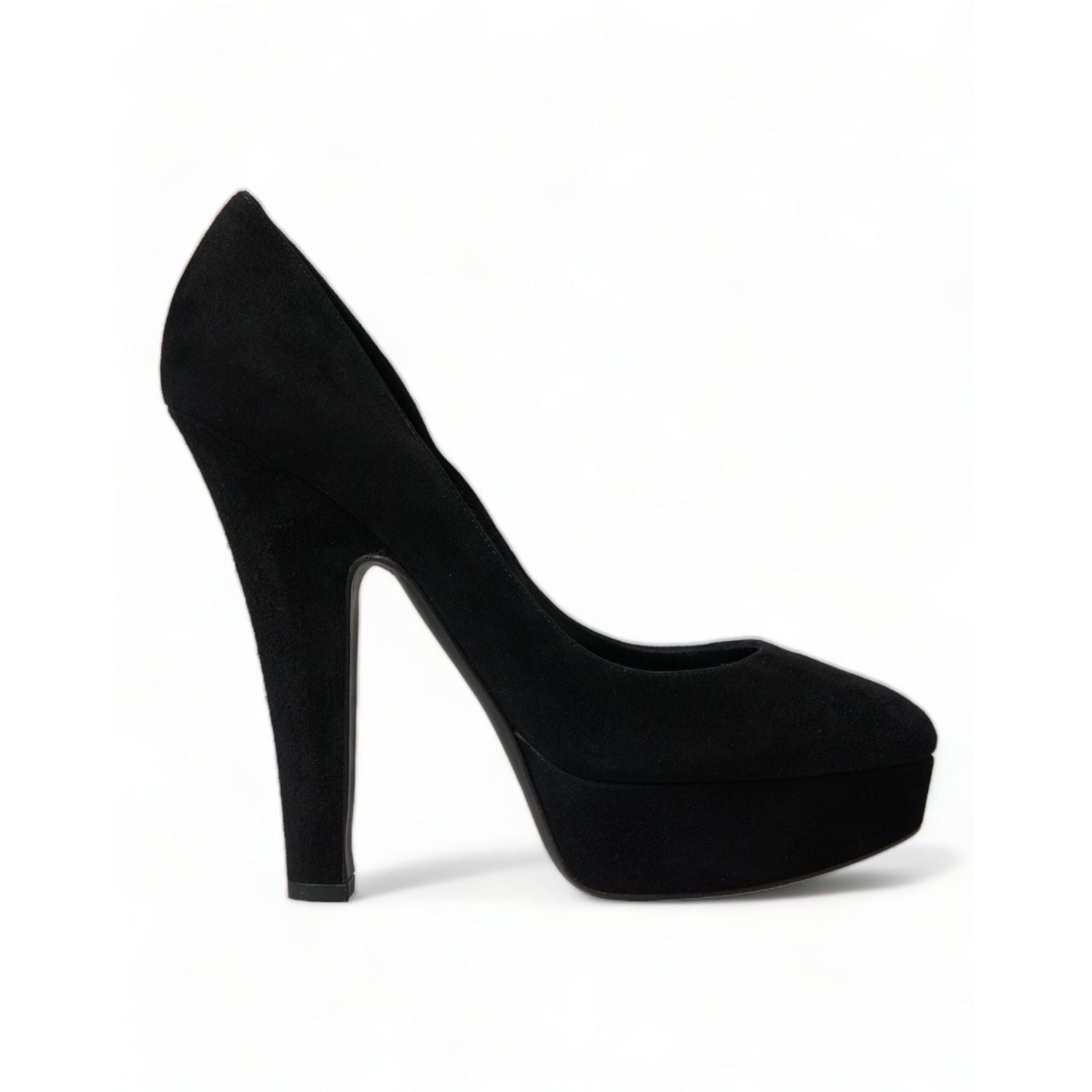 Dolce & Gabbana Black Suede Leather Platform Heel Pumps Shoes
