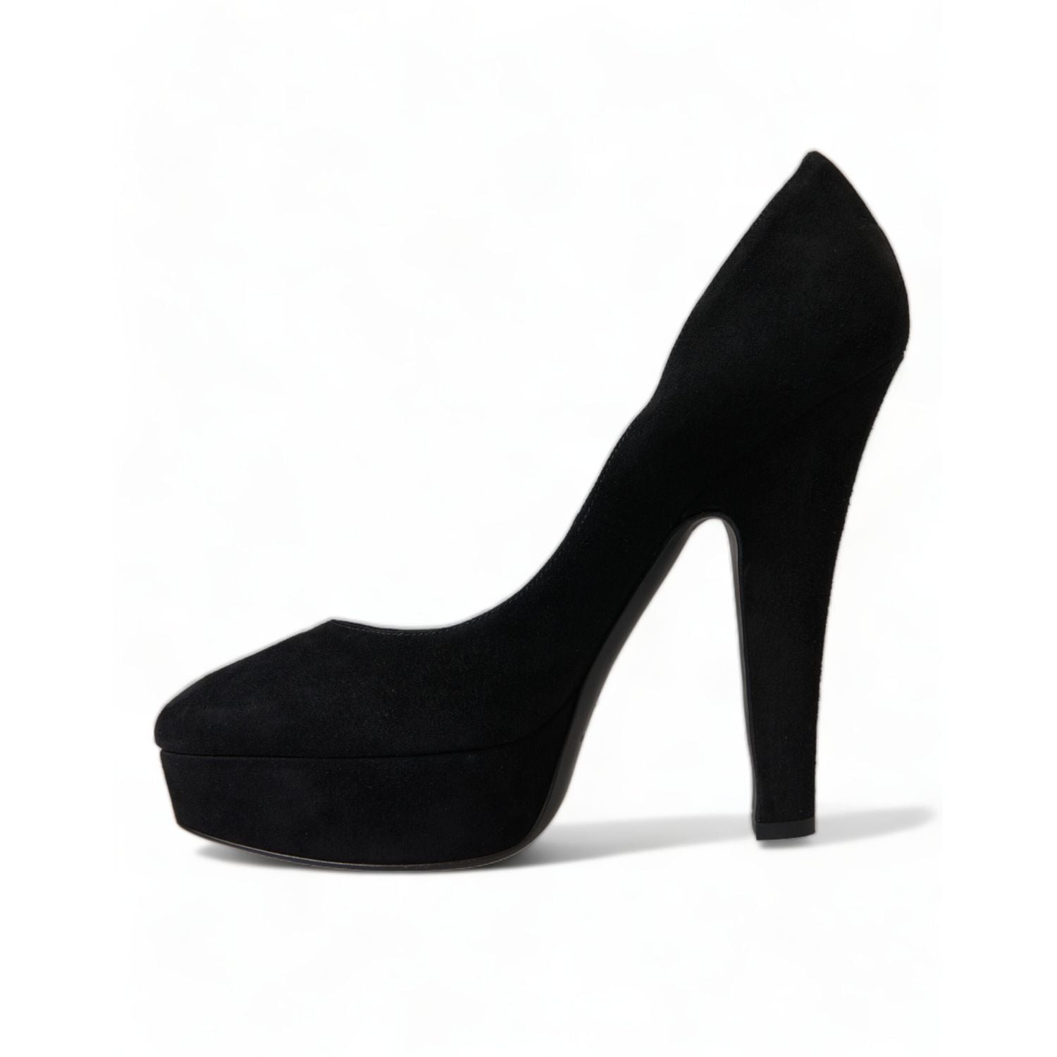 Dolce & Gabbana Black Suede Leather Platform Heel Pumps Shoes