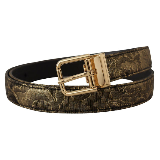Dolce & Gabbana Black Two-toned Leather Gold Engraved Buckle Belt