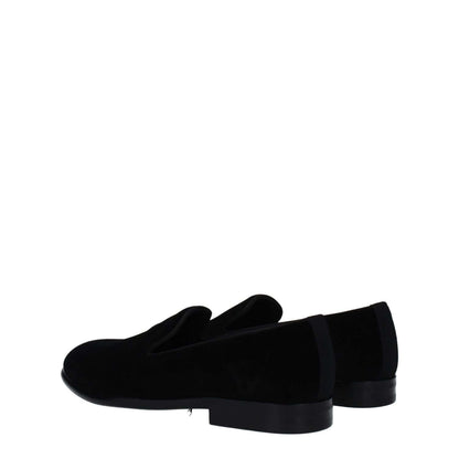 Dolce & Gabbana Black Velvet Slip-On Loafers with leather sole and round toe, low flat heel. MPN: A50491A680880999, stylish footwear.