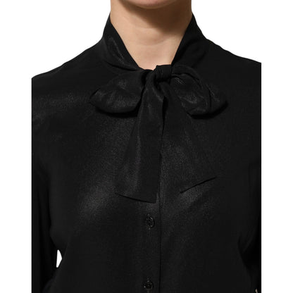 Dolce & Gabbana Black Viscose Long Sleeve Tie Neck Blouse Top