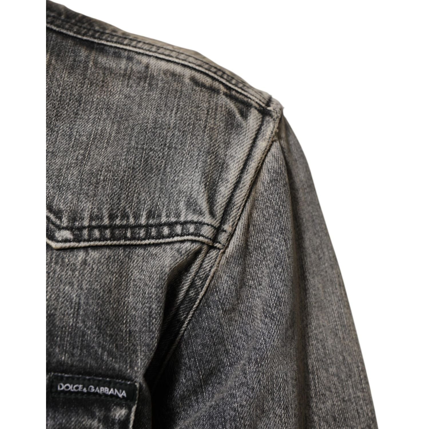 Dolce & Gabbana Black Washed Cotton Snap Long Sleeve Casual Shirt