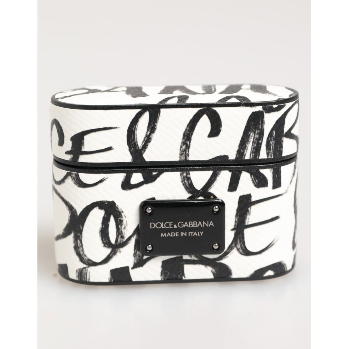 Dolce & Gabbana Black White Leather Monogram Print Logo Holder Airpods Case, premium accessory with brand styling and protection.