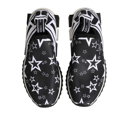 Dolce & Gabbana Black White Sorrento Low Top Sneakers Shoes with star pattern, high craftsmanship, made in Italy.