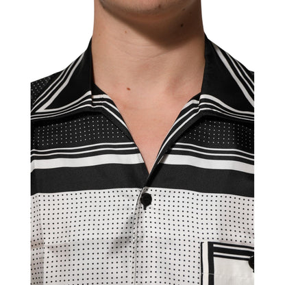 Dolce & Gabbana Black White StripeDot Print Casual Polo Shirt