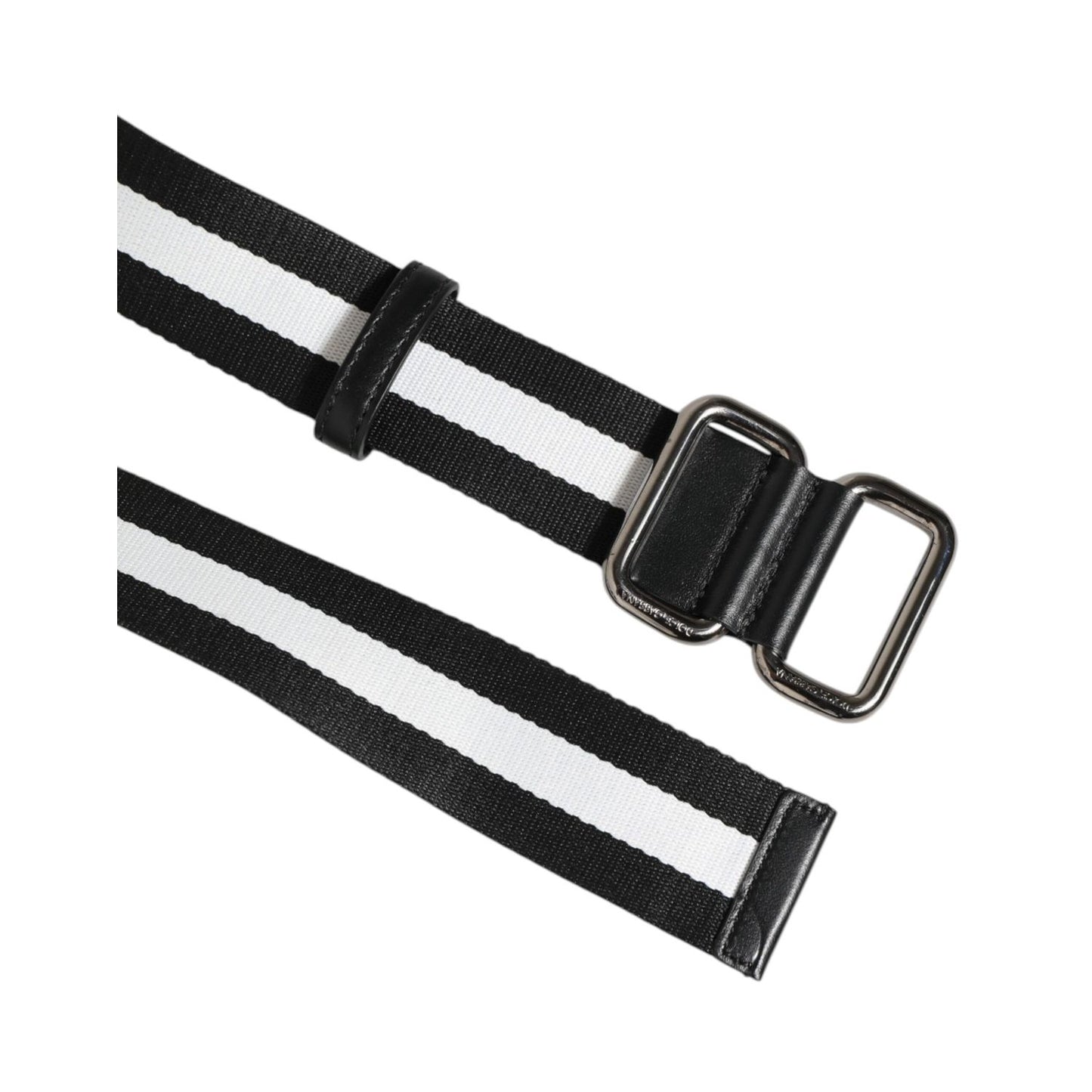 Dolce & Gabbana Black White Striped Logo Metal Buckle Belt