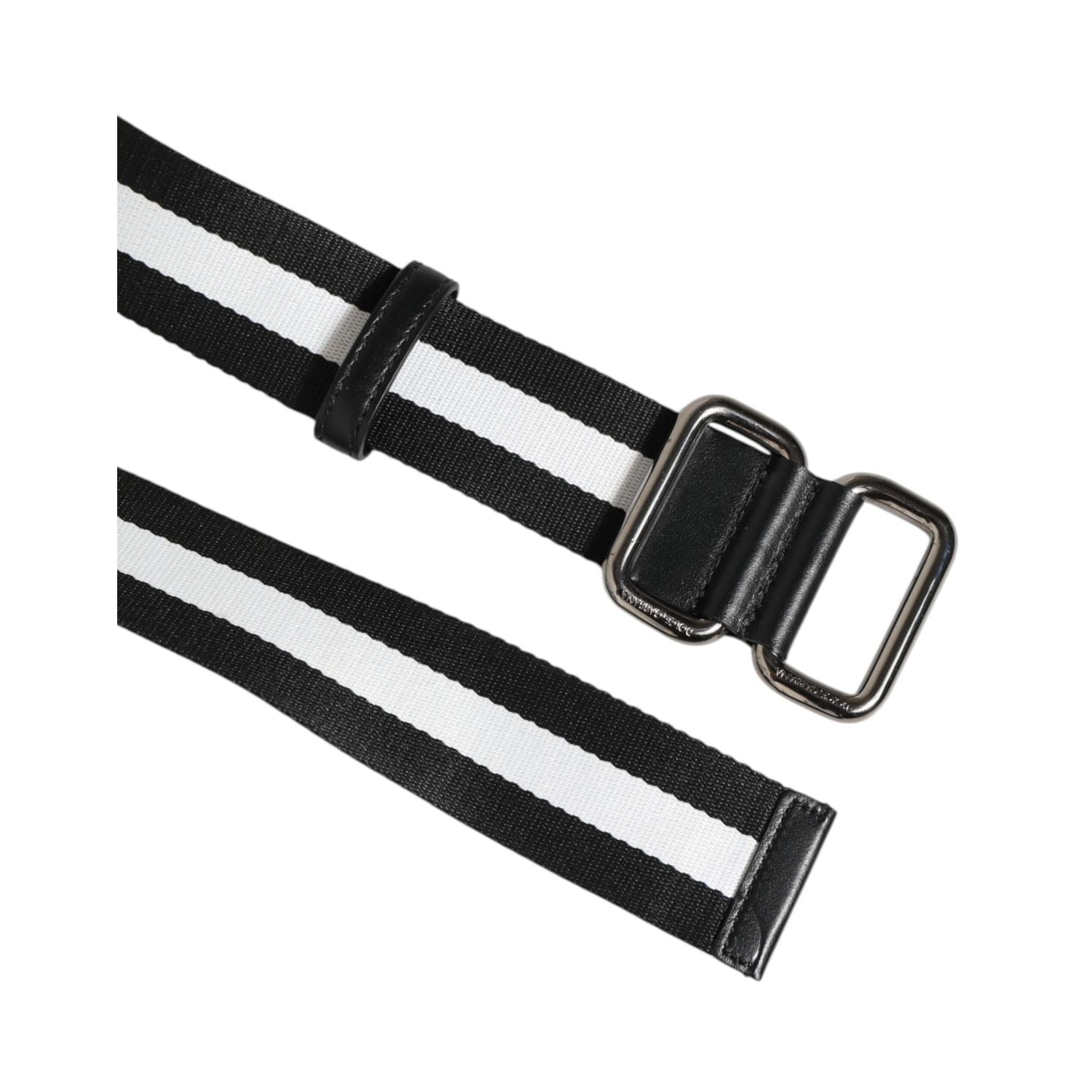 Dolce & Gabbana Black White Striped Logo Metal Buckle Belt