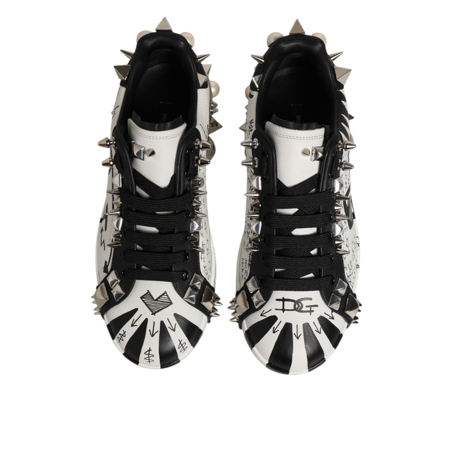 Dolce & Gabbana Black White Studded Low Top Sneakers Shoes
