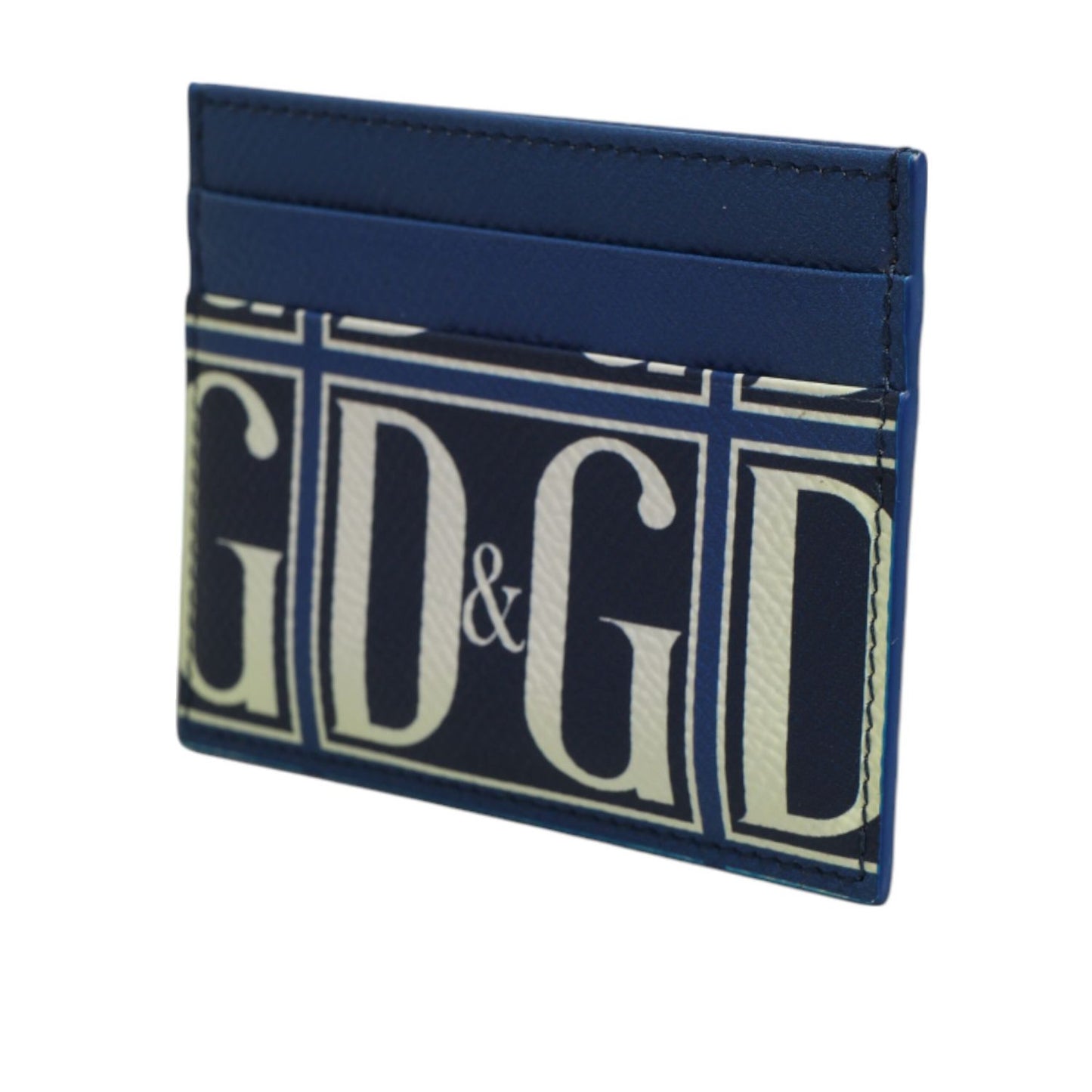 Dolce & Gabbana Blue Calf Leather DG Logo Print Monogram Card Holder Wallet