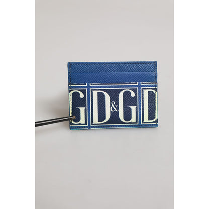 Dolce & Gabbana Blue Calf Leather DG Logo Print Monogram Card Holder Wallet