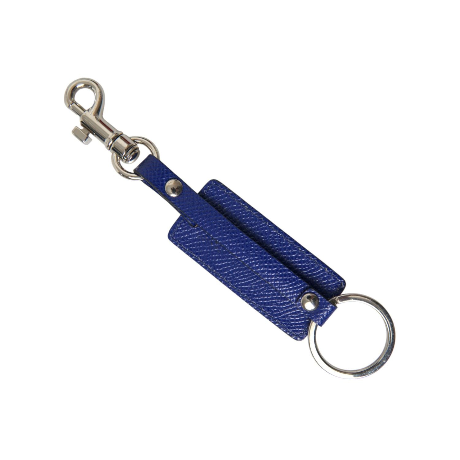 Dolce & Gabbana Blue Calf Leather DG Logo Silver Brass Keyring Keychain