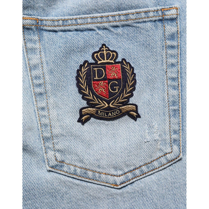 Dolce & Gabbana Blue Cotton Distressed Denim Bermuda Shorts