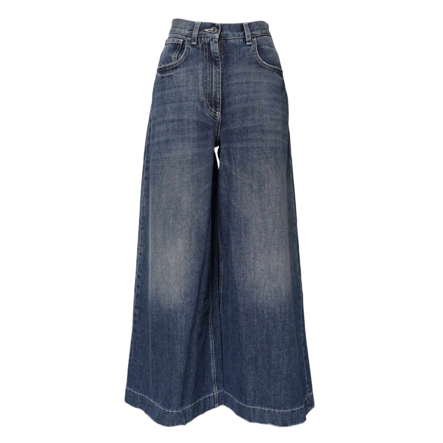 Dolce & Gabbana Blue Cotton High Waist Wide Leg Denim Jeans