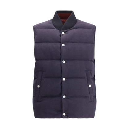 Dolce & Gabbana Blue Cotton Jackets And Coat reversible down vest with snap button closure and ribbed collar.