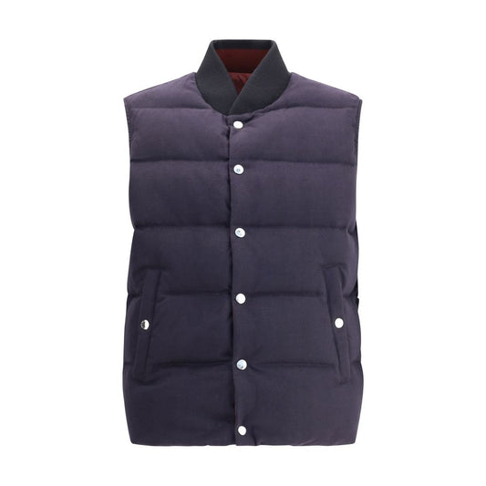 Dolce & Gabbana Blue Cotton Jackets And Coat reversible down vest with snap button closure and ribbed collar.