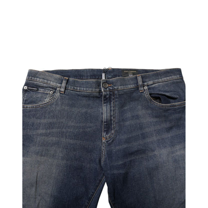 Dolce & Gabbana Blue Cotton Logo Plaque Slim Denim Jeans