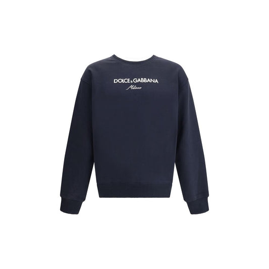 Dolce & Gabbana Blue Cotton Sweatshirt with ribbed crew neck, hem, and cuffs, featuring front logo for an iconic casual look.