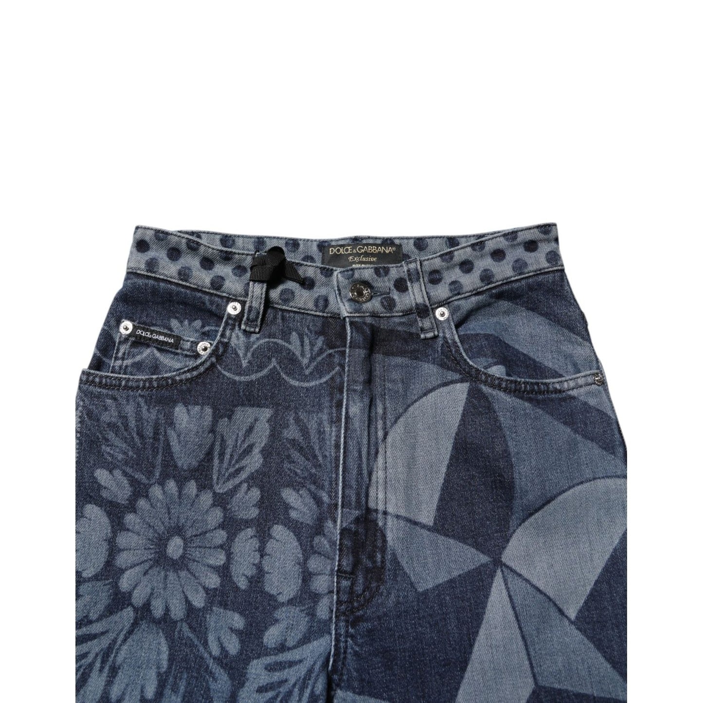 Dolce & Gabbana Blue Graphic Print Cotton Skinny Denim Jeans
