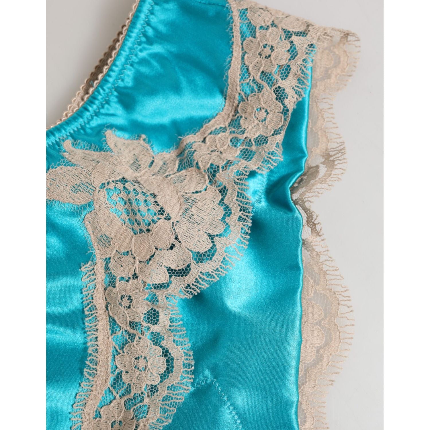 Dolce & Gabbana Blue Silk Satin Floral Lace Trim New Slip Underwear