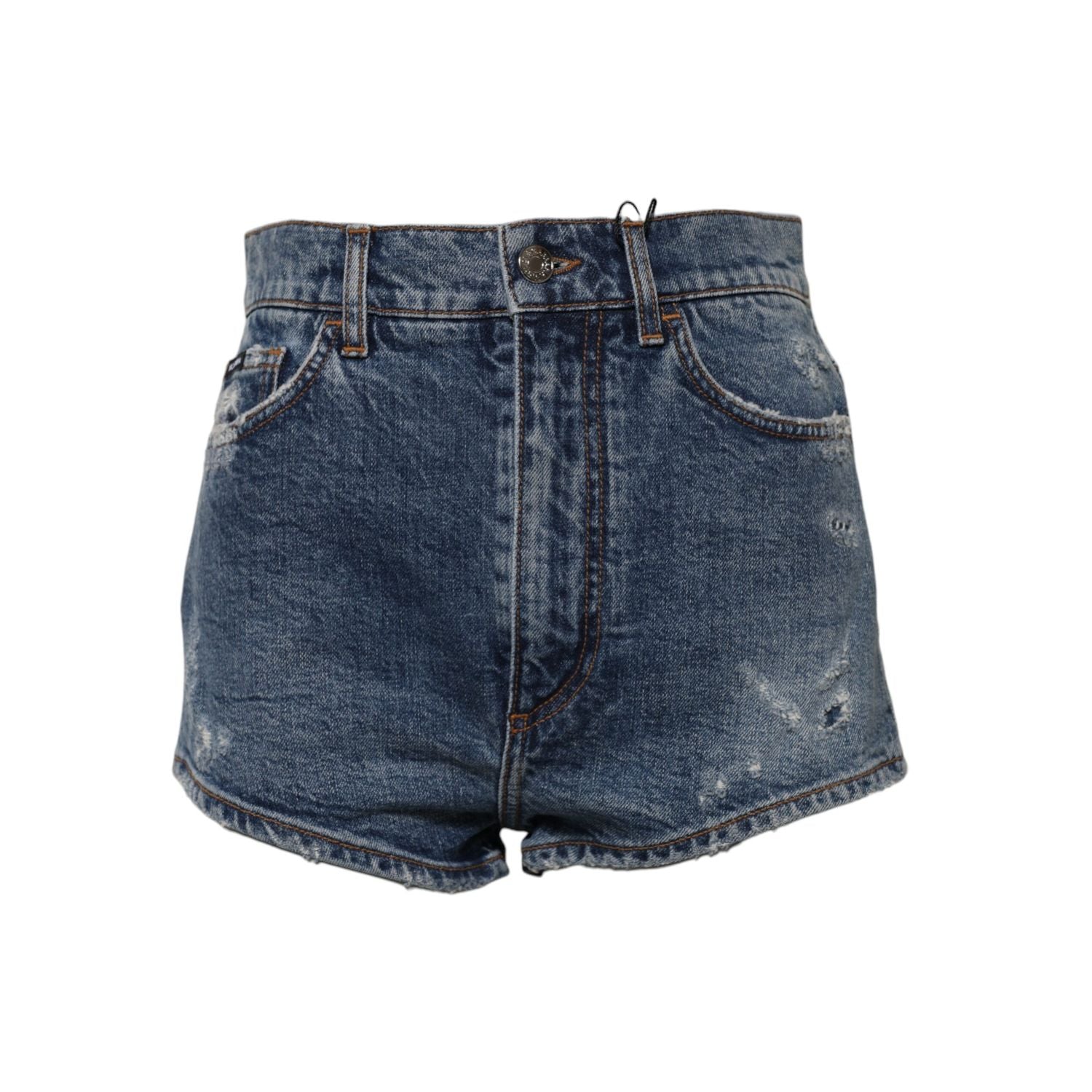 Dolce & Gabbana Blue Tattered Denim Cotton Hot Pants Shorts