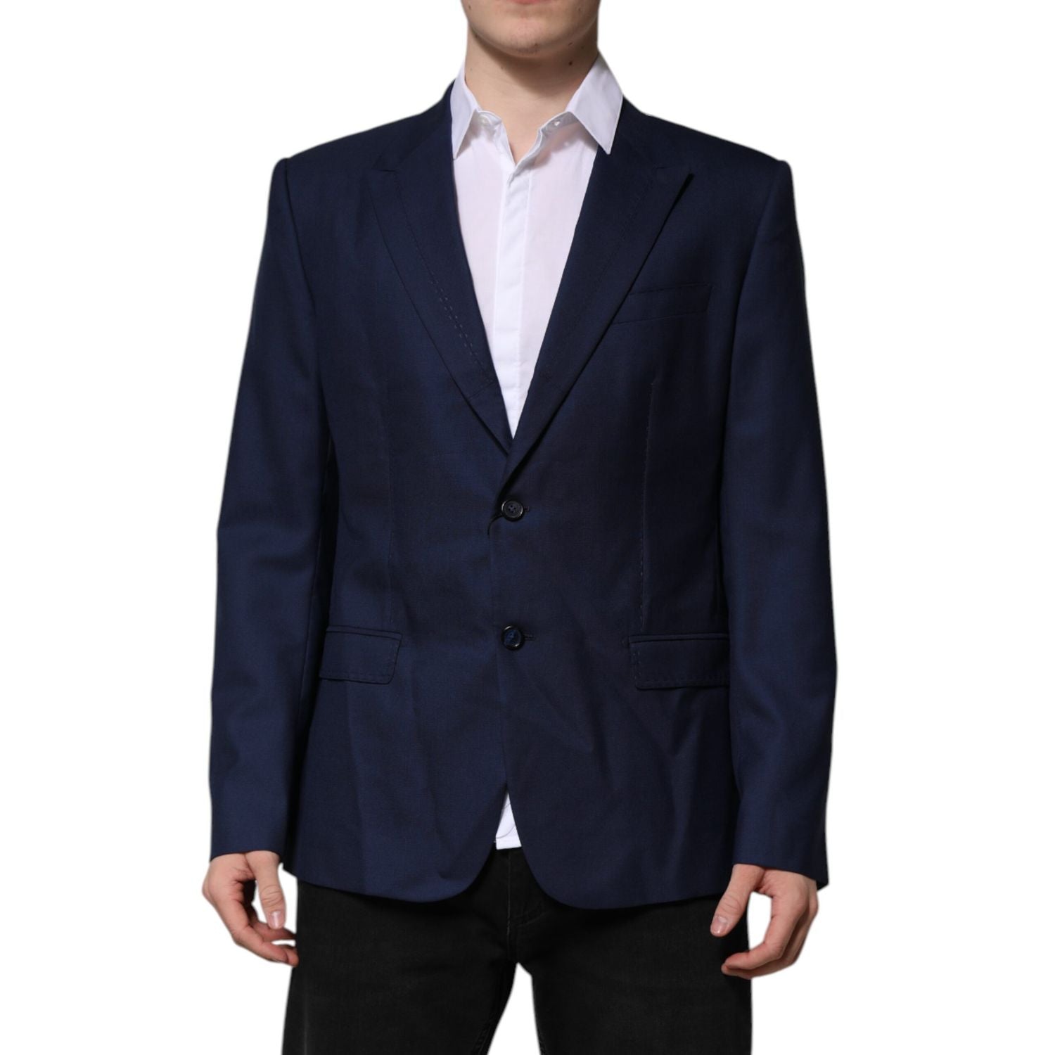 Dolce & Gabbana Blue Wool Single Breasted Suit Coat Blazer