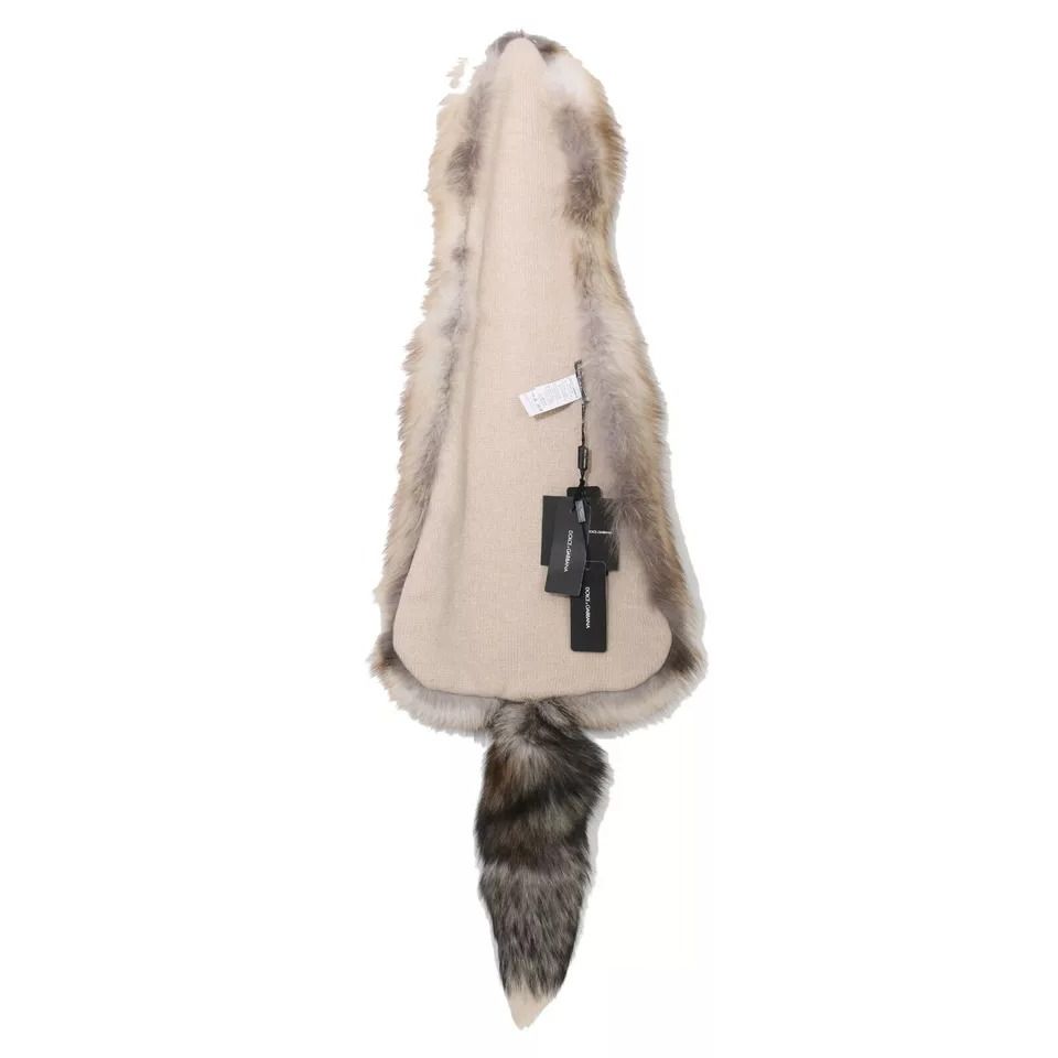 Dolce & Gabbana Brown Fox Tail Fur Shawl Neck Wrap Cover Collar Scarf