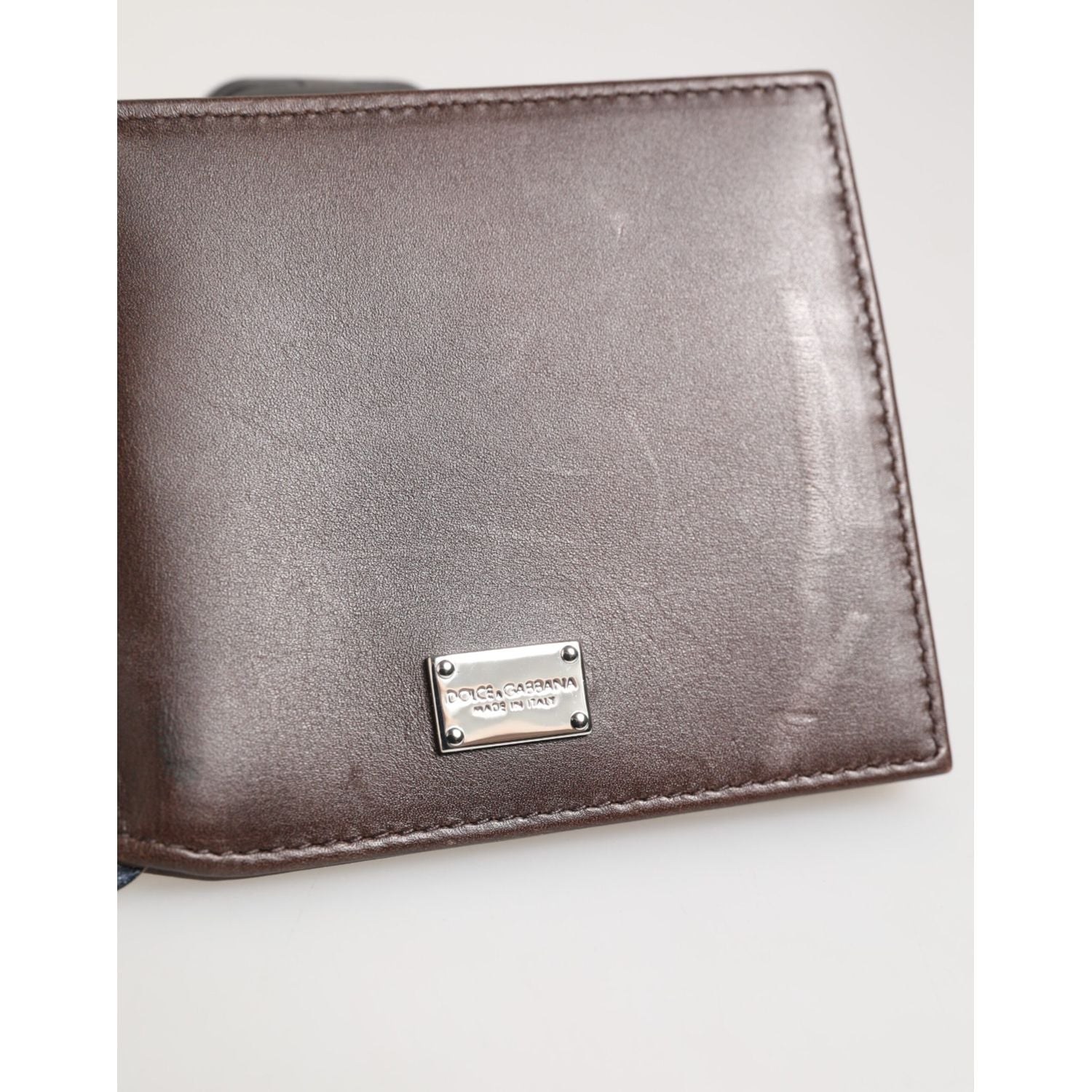 Dolce & Gabbana Brown Leather DG Logo Engrave Bifold Card Holder Wallet