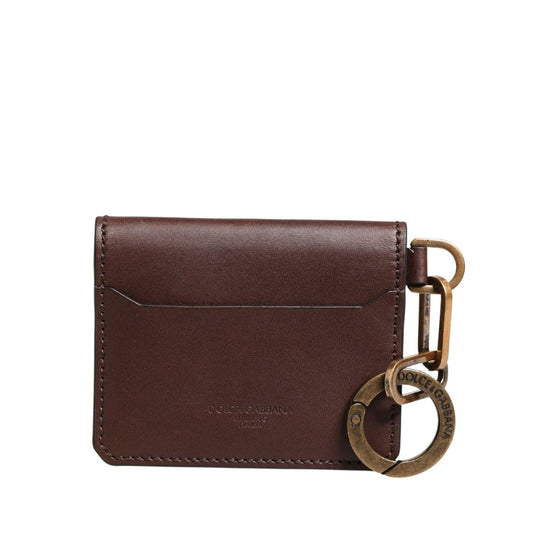 Dolce & Gabbana Brown Leather Logo Embossed Key Chain Card Holder Wallet 1728,67345645728,Accessories,Brown,Cardholders - Wallets - Accessories,Dolce & Gabbana,Material: 100% Calf Leather,Preowned / Defect,Wallets - Accessories,Wallets - Wallets - Accesso