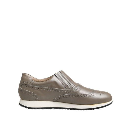 Dolce & Gabbana Brown Leather Men Low Top Sneakers Shoes with rubber sole and logo details, showing side profile in brown calf leather.