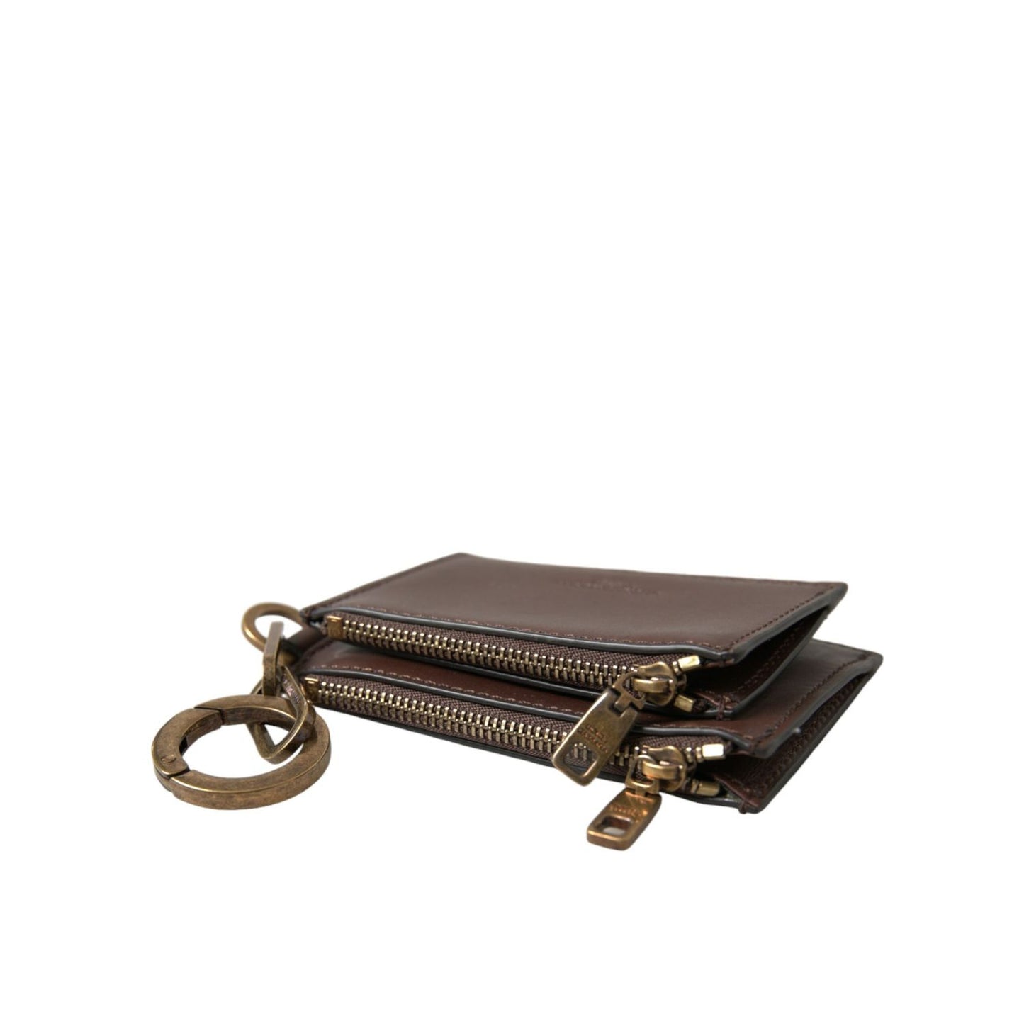 Dolce & Gabbana Brown Leather Zip Logo Keyring Coin Purse Keyring Wallet