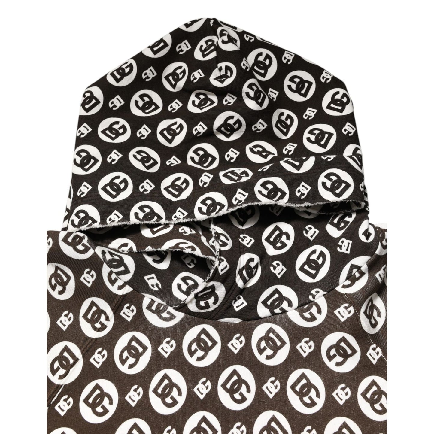 Dolce & Gabbana Brown White DG Logo Short Hoodie Sweater