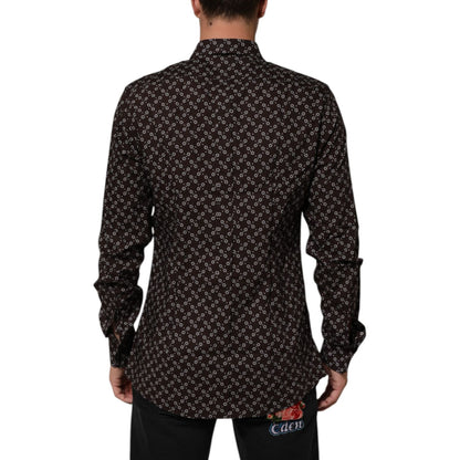 Dolce & Gabbana BrownFloral Collared GOLD Formal Dress Shirt