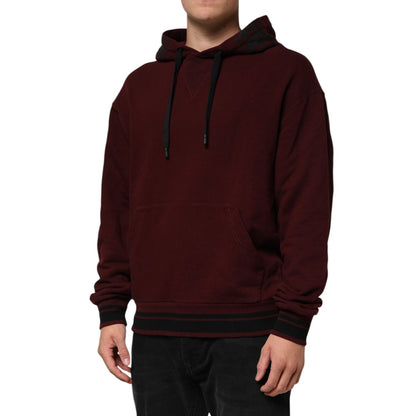 Dolce & Gabbana Burgundy Cotton Plaid Lined Men Hoodie Sweater