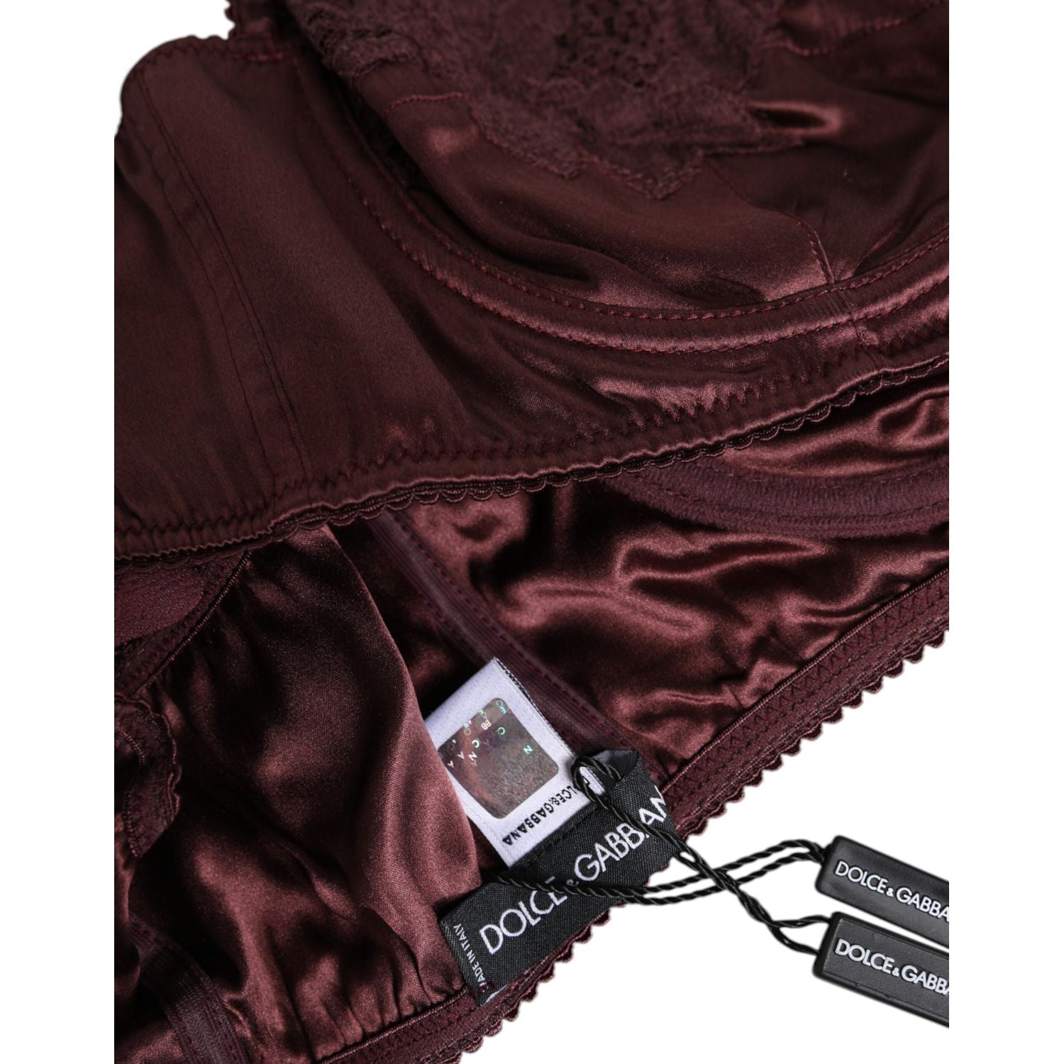 Dolce & Gabbana Burgundy Silk Underwired Balconette Bra Underwear